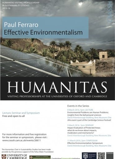 Effective Environmentalism: Symposium with Humanitas Visiting Professor in Sustainability Studies